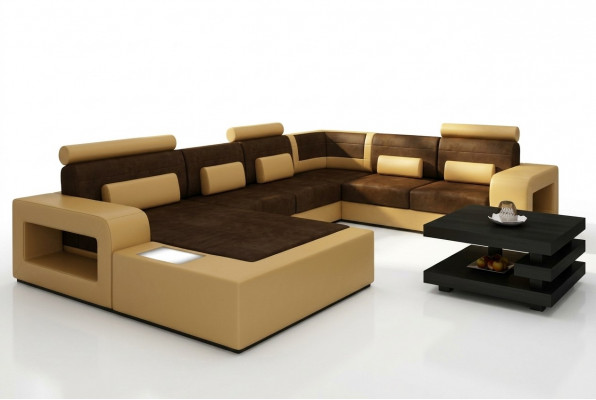 Wunnlandschaft Sofa mat USB Sofagarnitur Stoff Textil Lieder Sofa mat Beliichtung