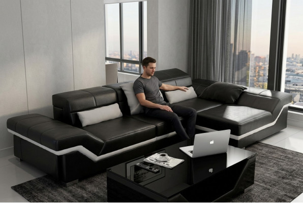 Lieder-Canapé Eckcanapé mat USB Canapé Garnitur Couch Wohnlandschaft Polster Canapé Nei