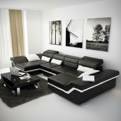 Grouss Ledergarnitur Polster Neit Ledersofa XXL Sofa mat USB Ecksofa Wunnlandschaft