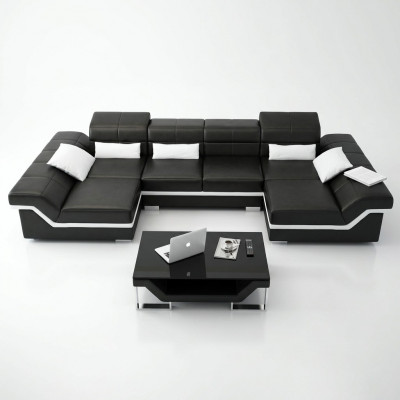 Grouss Ledergarnitur Polster Neit Ledersofa XXL Sofa mat USB Ecksofa Wunnlandschaft