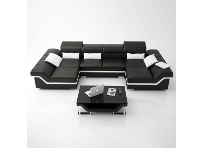 Grouss Ledergarnitur Polster Neit Ledersofa XXL Sofa mat USB Ecksofa Wunnlandschaft