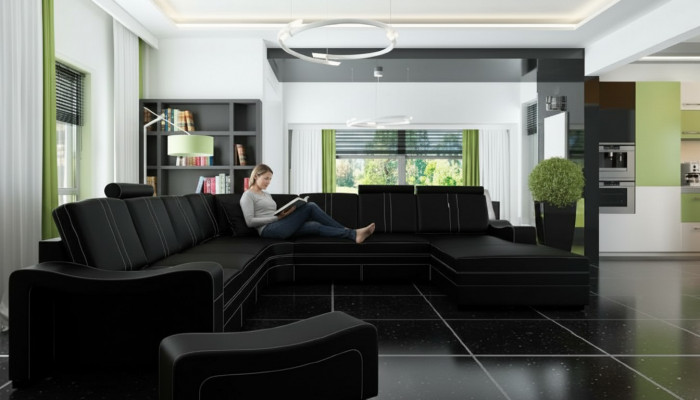 Liederdivan mat USB Wunnlandschaft Eckdivan Nei Garnitur Divan XXL Liederdivan Canapé