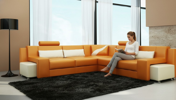 Wohnlandschaft Polster Ecksofa mat USB Garnitur Landschaft Lieder V015B Nei