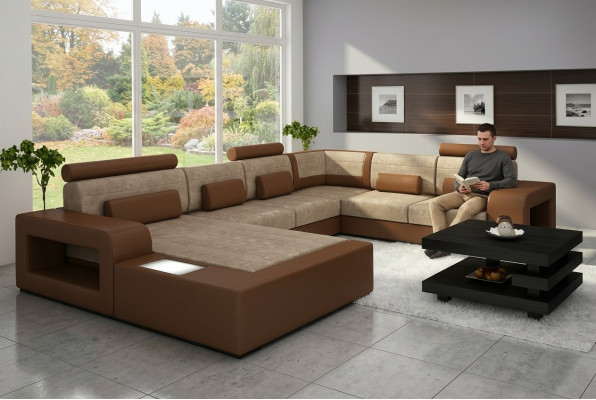 Wohnlandschaft Sofa mat USB, Sofagarnitur Stoft Textil Lieder Sofa mat Beliichtung