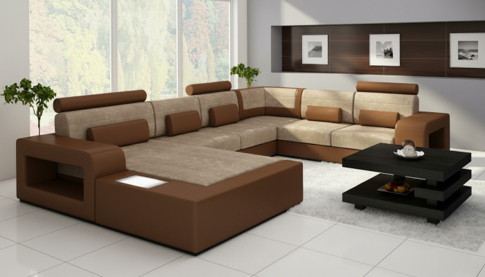 Wohnlandschaft Sofa mat USB, Sofagarnitur Stoft Textil Lieder Sofa mat Beliichtung