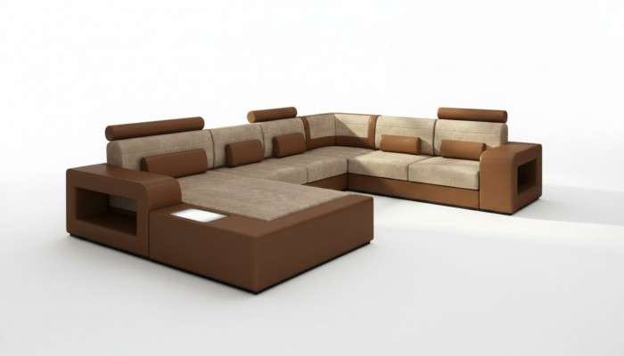 Wohnlandschaft Sofa mat USB, Sofagarnitur Stoft Textil Lieder Sofa mat Beliichtung