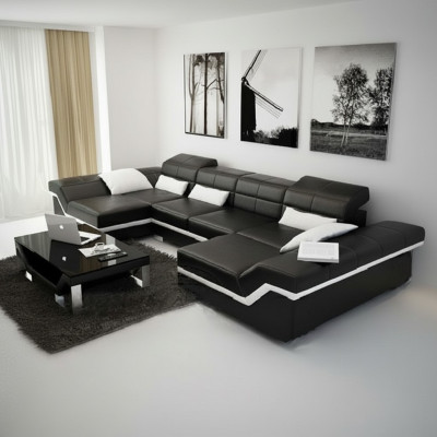 XXL Liederzofa mat USB Eckzofa Wunnlandschaft Grouss Couch Liederstill Polster Nei