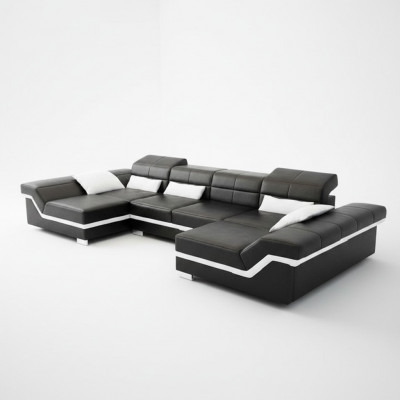 XXL Liederzofa mat USB Eckzofa Wunnlandschaft Grouss Couch Liederstill Polster Nei