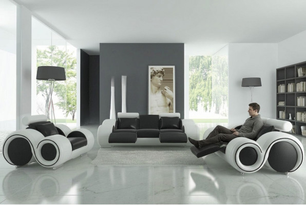 Ledercouch mat USB Wunnkultur 3+2+1 Sëtz Garnitur Design Modern Sofa A1163D