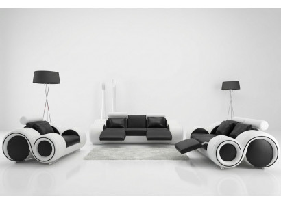 Ledercouch mat USB Wunnkultur 3+2+1 Sëtz Garnitur Design Modern Sofa A1163D