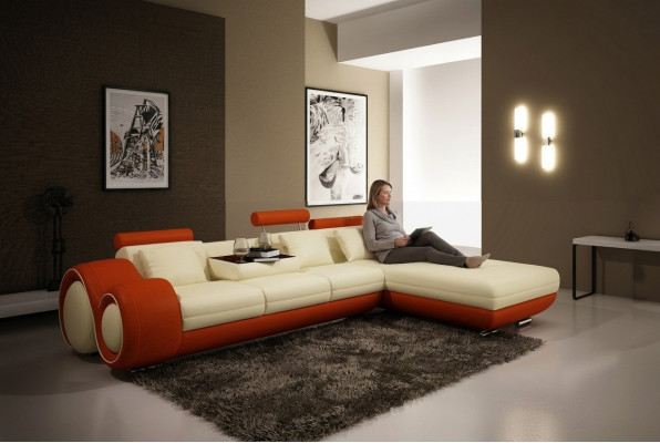 Ledercouch mat USB Wunnlandschaft Eckcouch Eck Garnitur Design Modern Sofa A1163E