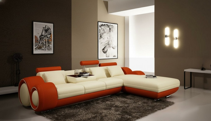 Ledercouch mat USB Wunnlandschaft Eckcouch Eck Garnitur Design Modern Sofa A1163E