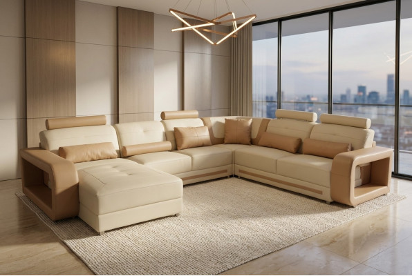 Eck Couch + USB Polster Eck Wunnzëmmer Landschaft Designer Canapéën Textil A1135