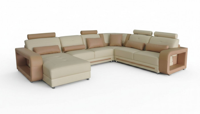 Eck Couch + USB Polster Eck Wunnzëmmer Landschaft Designer Canapéën Textil A1135