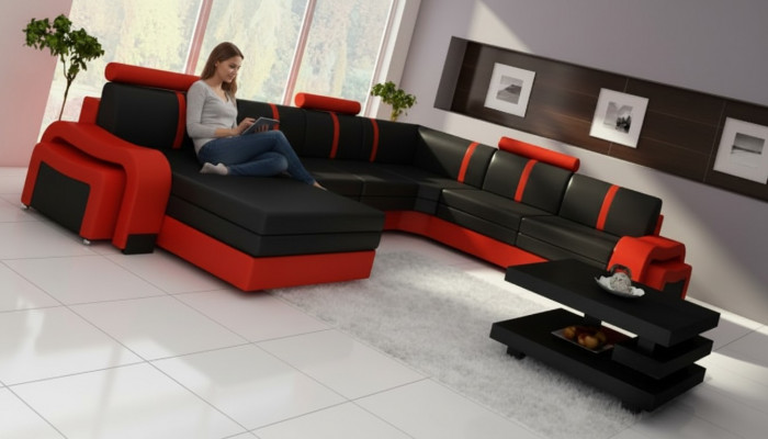 Ecksofa Eckcouch NEI Wunnlandschaft Sofa Polster Ledersofa mat USB Ledergarnitur