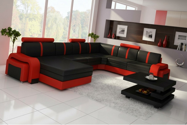 Ecksofa Eckcouch NEI Wunnlandschaft Sofa Polster Ledersofa mat USB Ledergarnitur