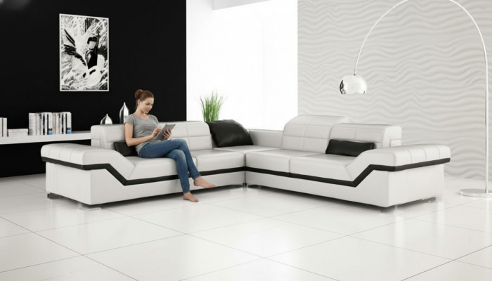 XXL Lieder Canapé Wunnlandschaft Couch Design Sofa mat USB Ecksofa Sofagarnitur Wäiss