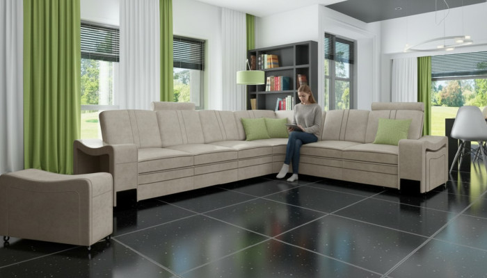 Stoff Canapé Textil Puffer Eckcanapé Sofa + USB Ecksofa Wunnlandschaft Stoffsofa