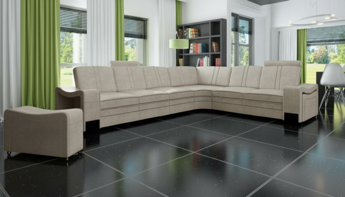 Stoff Canapé Textil Puffer Eckcanapé Sofa + USB Ecksofa Wunnlandschaft Stoffsofa