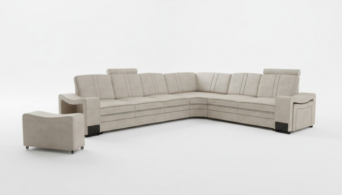 Stoff Canapé Textil Puffer Eckcanapé Sofa + USB Ecksofa Wunnlandschaft Stoffsofa