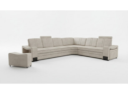 Stoff Canapé Textil Puffer Eckcanapé Sofa + USB Ecksofa Wunnlandschaft Stoffsofa
