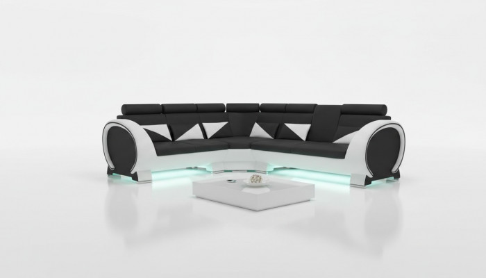 Eckcouch mat USB Ledersofa Ledergarnitur Ecksofa Design Sofa Lieder Couch "VIGO"