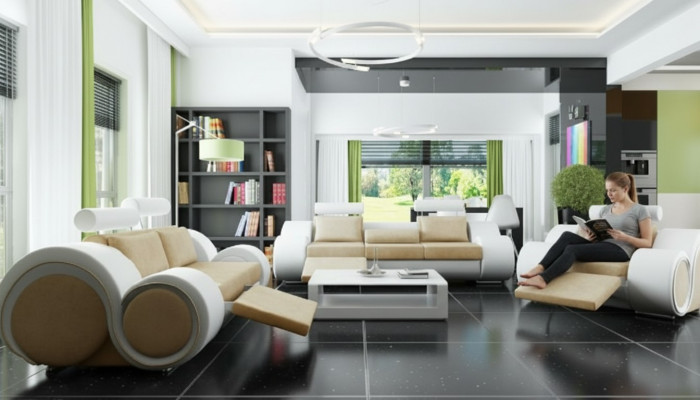 DESIGNER SOFA+USB SOFAGARNITUR 3/2/1 Sëtz RELAX CANAPÉI POLSTERGARNITUR TEXTIL