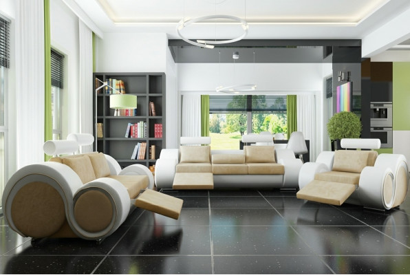DESIGNER SOFA+USB SOFAGARNITUR 3/2/1 Sëtz RELAX CANAPÉI POLSTERGARNITUR TEXTIL