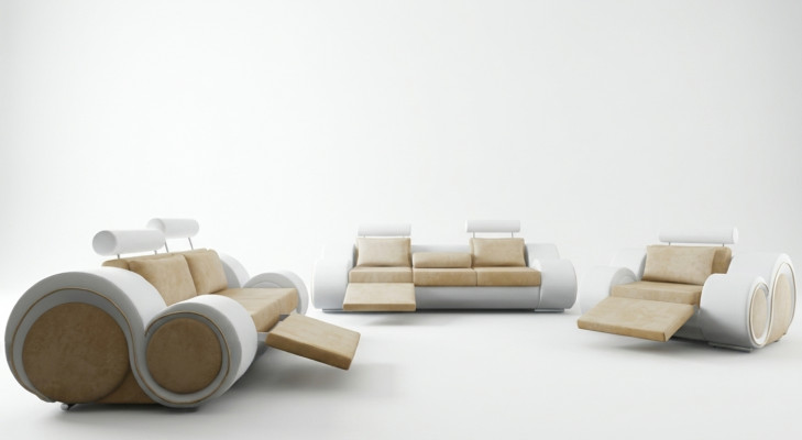 DESIGNER SOFA+USB SOFAGARNITUR 3/2/1 Sëtz RELAX CANAPÉI POLSTERGARNITUR TEXTIL