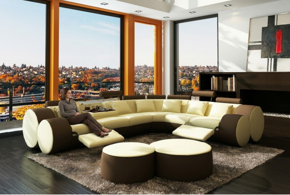 Designer-Ledersofa+USB Ecke Couch Ledersofa Sofa Wunnlandschaft Made In EU