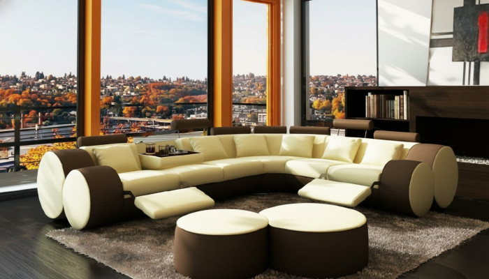 Designer-Ledersofa+USB Ecke Couch Ledersofa Sofa Wunnlandschaft Made In EU