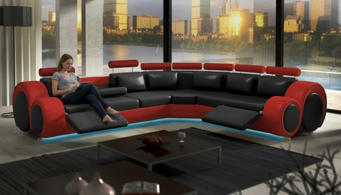 Lieder Sofa mat USB Design Sofa Ledercouch Wunnlandschaft Eckcouch "BERLIN"