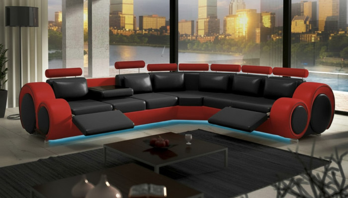 Lieder Sofa mat USB Design Sofa Ledercouch Wunnlandschaft Eckcouch "BERLIN"