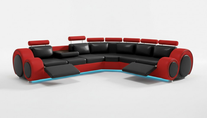 Lieder Sofa mat USB Design Sofa Ledercouch Wunnlandschaft Eckcouch "BERLIN"