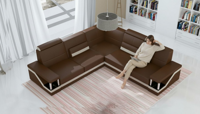 Ledersofa Eckcouch Sofa + USB Poster Eckgarnitur Sofaen Stoff Lieder Garnitur Neit