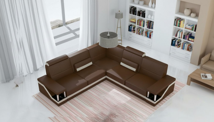 Ledersofa Eckcouch Sofa + USB Poster Eckgarnitur Sofaen Stoff Lieder Garnitur Neit