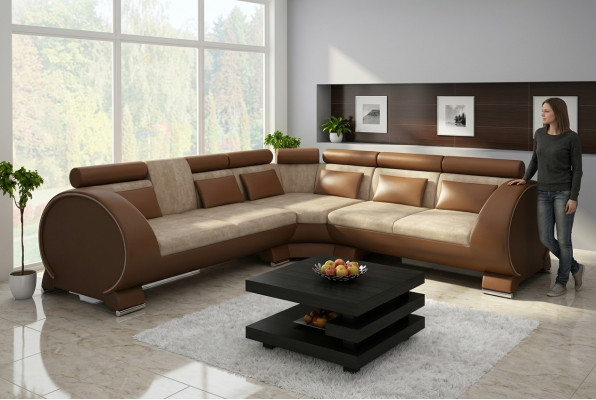 Ecksofa VIGO Sofa + USB Eckgarnitur Ledersofa Lieder Textil Stoff LT01 Eckcouch