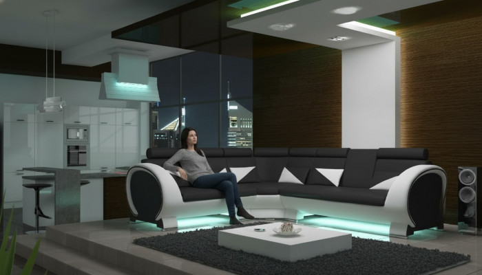 ECKSOFA LEDERSOFA LEDERGARNITUR ECKCOUCH DESIGN SOFA mat USB LEDER COUCH