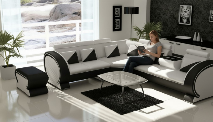 Designer Eck-Sofa Wunnlandschaft Sofa + USB Polsters Garnitur Lounge Sofas Canapéen