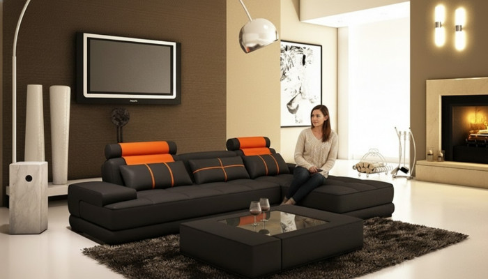 Ledersofa Ecksofa Sofa mat USB Polster Eck Designer Sofas Couchen Nei Paräis S/O