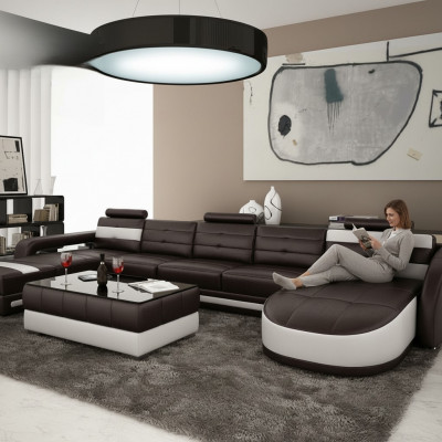 LEDERSOFA ECKSOFA mat USB DESIGNER PISA WUNNENLANSCHAFT COUCH SOFA U FORM COLO 3