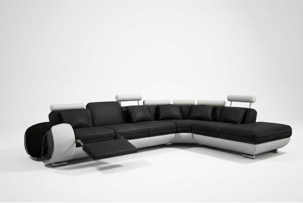 LEDERSOFA LEDERCOUCH mat USB GARNITUR SOFA WUNNLOANDSCHAFT SCHWÄRZ/WÄISS Couch Neit