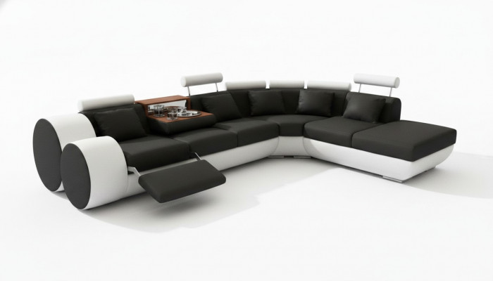Ledersofa Ledercouch USB Garnitur XXL Wunnlandschaft Ecksofa Moossfabrikatioun