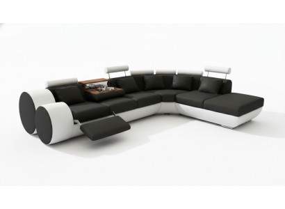 Ledersofa Ledercouch USB Garnitur XXL Wunnlandschaft Ecksofa Moossfabrikatioun