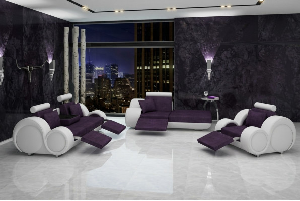 Sofa Garnitur Lieder & Textilstoff + USB, Sofagarnitur 3+Chaise+1 Wunnlandschaft