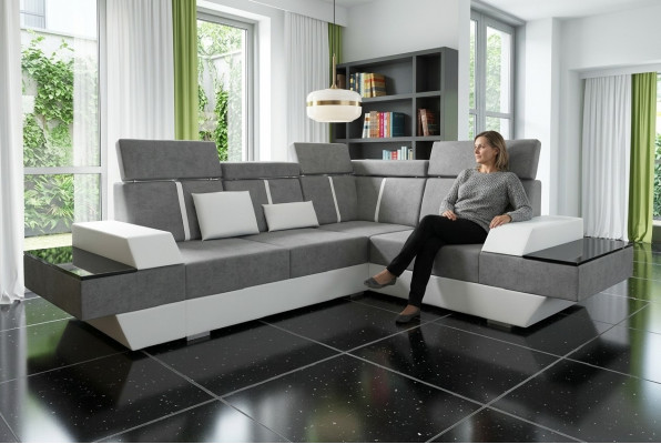 Designer Eckcouch Wunnlandschaft Sofa mat USB Couch Stoff Textil Lieder Patentéiert