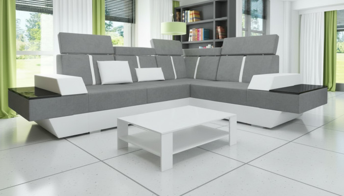 Designer Eckcouch Wunnlandschaft Sofa mat USB Couch Stoff Textil Lieder Patentéiert