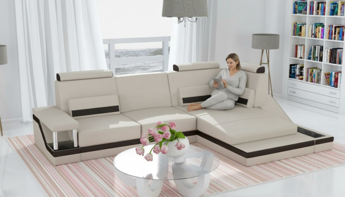 Ecksofa Wunnlandschaft Sofa USB Eck Garnitur Lieder Textil Stoff Moosaarbecht