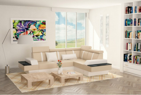 Designer Luxus-Ecksofa, nei Couch, Polstersofa, Ledersofa + USB, Garnitur