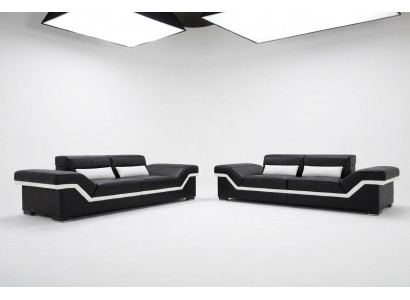 LEDERSOFA SOFA 3+3 SOFA + USB POLSTER LËDER GARNITUR SOFAGARNITUR Moossufertigung